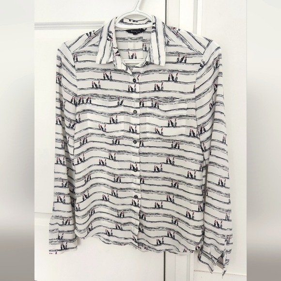 Rw-co white lipstick print button-up shirt - Picture 1 of 5